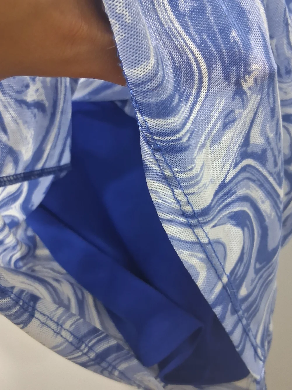 Forever 21 Blue and White Swirl Long Sleeve Mesh Bodycon Dress Small